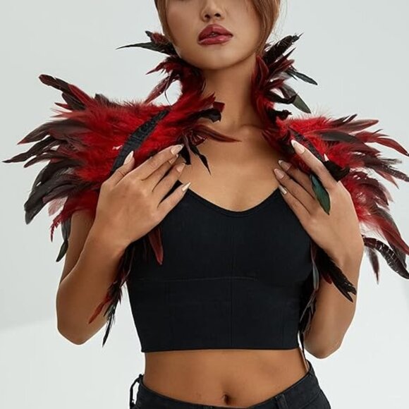Gothic Shawl Shrug Collar Feather - Picture 2 of 5